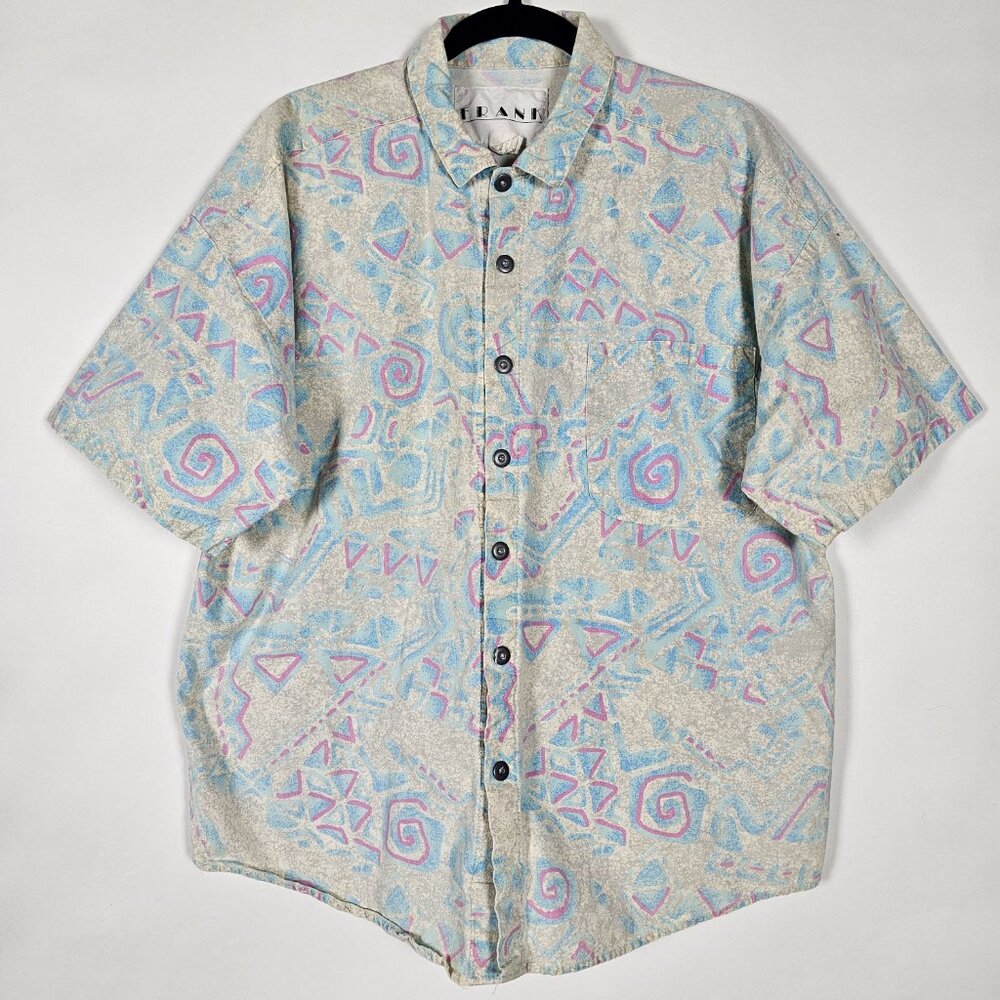 Vintage 90s Frank 100% Cotton Mens Large Short Sleeve Button Shirt